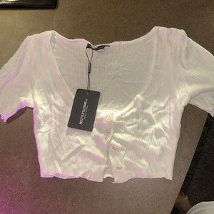 NWT PLT white short sleeve button up blouse